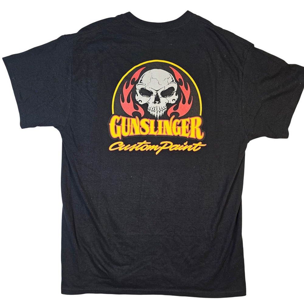 Gildan Ultra Cotton Gunslinger Custom Paint Graphic T-Shirt Black Mens L